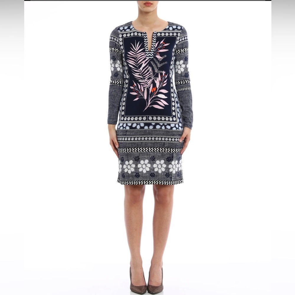 Diane Von Furstenberg Reina Long navy floral silk jersey dress, sz 6